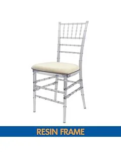 Profile View of Ice Resin Chiavari Banqueting Chair with Ivory Seat Pad