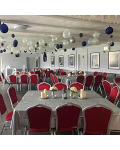 Profile view of Diamond Aluminium Banqueting Chair in Burgundy Fabric