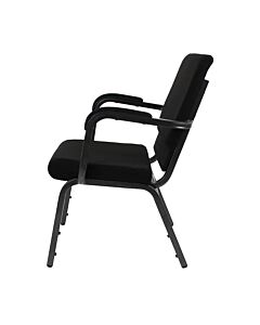 Profile view of Worship Church Chair with Arms in Black Fabric
