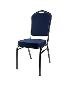 Profile view of Diamond Steel Banqueting Chair in Blue Fabric