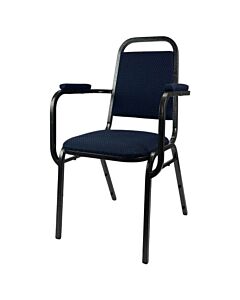 Profile view of Economy Steel Banqueting Chair with Arms in Blue Fabric