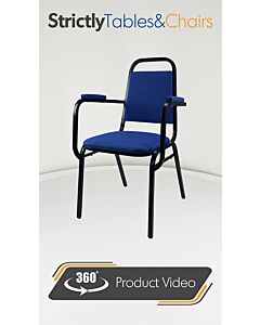 Profile view of Economy Steel Banqueting Chair with Arms in Blue Fabric