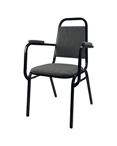 Profile view of Economy Steel Banqueting Chair with Arms in Grey Fabric