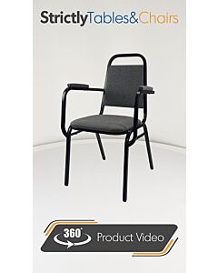Profile view of Economy Steel Banqueting Chair with Arms in Grey Fabric