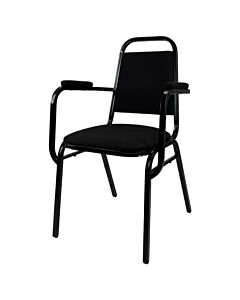 Profile view of Economy Steel Banqueting Chair with Arms in Black Fabric