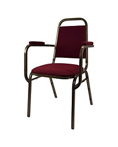 Profile view of Economy Steel Banqueting Chair with Arms in Burgundy Fabric