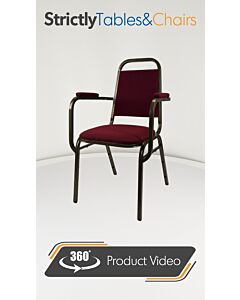 Profile view of Economy Steel Banqueting Chair with Arms in Burgundy Fabric