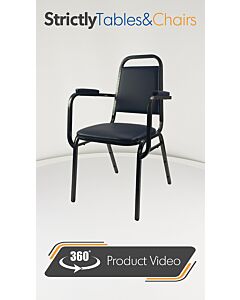 Profile view of Economy Steel Banqueting Chair with Arms in Blue Vinyl