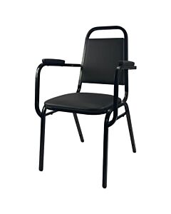 Profile view of Economy Steel Banqueting Chair with Arms in Black Vinyl
