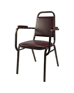 Profile view of Economy Steel Banqueting Chair with Arms in Burgundy Vinyl