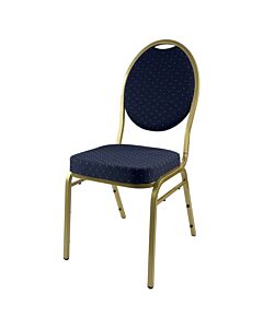 Steel Oval Back Banqueting Chair - Gold Frame Blue Fabric