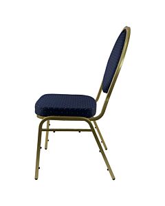 Steel Oval Back Banqueting Chair - Gold Frame Blue Fabric