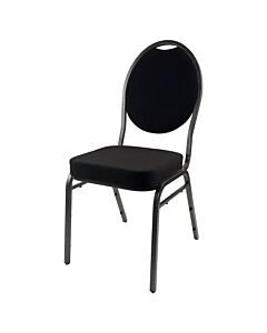 Steel Oval Back Banqueting Chair - Silver Vein Frame Black Fabric