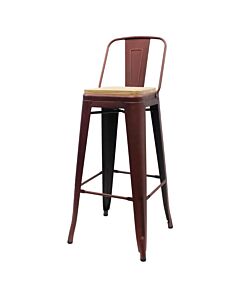 Tolix Style 76cm Bar Height Stool Low Back with Wooden Seat - Copper