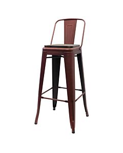 Tolix Style 76cm Bar Height Stool Low Back with Wooden Seat - Copper
