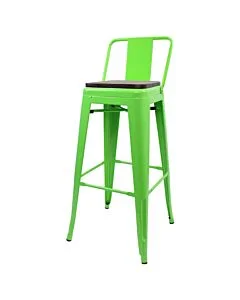 Tolix Style 76cm Bar Height Stool Low Back with Wooden Seat - Green