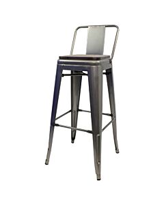 Tolix Style 76cm Bar Height Stool Low Back with Wooden Seat - Industrial Grey