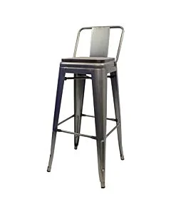Tolix Style 76cm Bar Height Stool Low Back with Wooden Seat - Industrial Grey