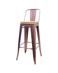 Tolix Style 76cm Bar Height Stool Low Back with Wooden Seat - Rose Gold