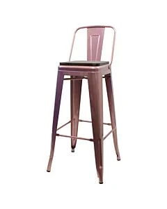 Tolix Style 76cm Bar Height Stool Low Back with Wooden Seat - Rose Gold