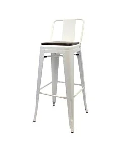 Tolix Style 76cm Bar Height Stool Low Back White with Wooden Seat
