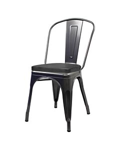 Tolix Style Side Chair Gloss Gun Metal with Upholstered Box Seat