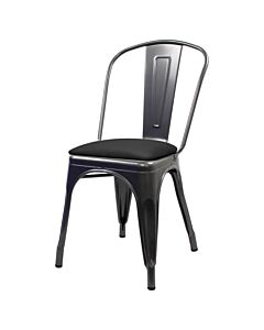 Tolix Style Side Chair Gloss Gun Metal with Upholstered Dome Seat