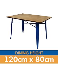 Tolix Style Dining Table - 120cm x 80cm Rectangle - Gloss Blue with Light Oak Top