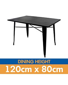 Tolix Style Dining Table - 120cm x 80cm Rectangle - Gloss Black with Dark Oak Top