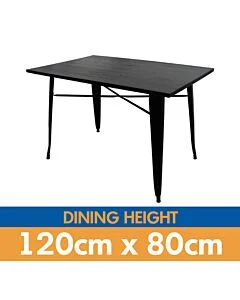 Tolix Style Dining Table - 120cm x 80cm Rectangle - Gloss Black with Dark Oak Top