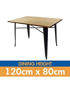 Tolix Style Dining Table - 120cm x 80cm Rectangle - Gloss Gun Metal with Light Oak Top