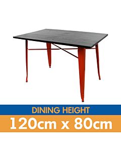 Tolix Style Dining Table - 120cm x 80cm Rectangle - Gloss Orange with Dark Oak Top