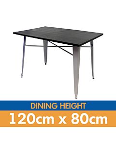 Tolix Style Dining Table - 120cm x 80cm Rectangle - Gloss White with Dark Oak Top