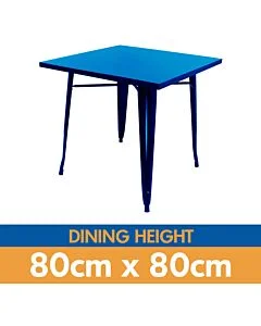 Tolix Style Dining Table - 80cm Square - Gloss Blue
