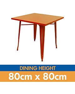 Tolix Style Dining Table - 80cm Square - Gloss Orange