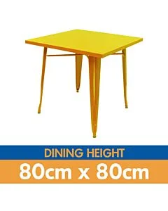 Tolix Style Dining Table - 80cm Square - Gloss Yellow