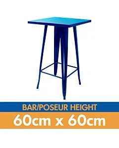 Tolix Style Bar Table - 60cm Square - Gloss Blue
