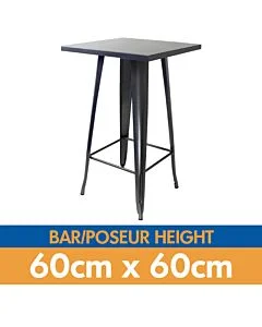 Tolix Style Bar Table - 60cm Square - Gloss Gun Metal Grey