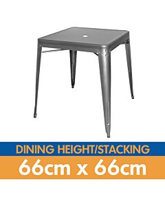 Tolix Style Stacking Dining Table - 66cm Square - Gloss Gun Metal