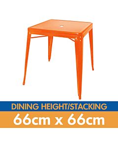 Tolix Style Stacking Dining Table - 66cm Square - Gloss Orange