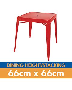 Tolix Style Stacking Dining Table - 66cm Square - Gloss Red