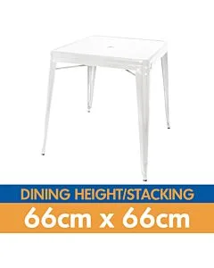 Tolix Style Stacking Dining Table - 66cm Square - Gloss White