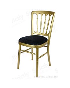 Profile view of Gold UK Cheltenham Banqueting Chair with Orange Seat Pad