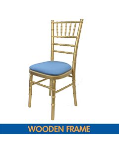Gold UK Chiavari Chair with Blue Seat Pad