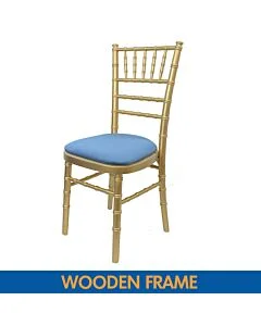Gold UK Chiavari Chair with Blue Seat Pad