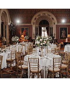 Gold UK Chiavari Chair with Blue Seat Pad