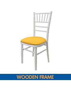 White UK Chiavari Chair with Yellow Seat Pad