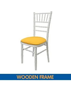 White UK Chiavari Chair with Yellow Seat Pad