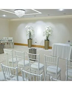 White UK Chiavari Chair with Yellow Seat Pad