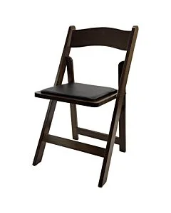 Profile view of Dark Wood Wedding Folding Chair with Black Seat